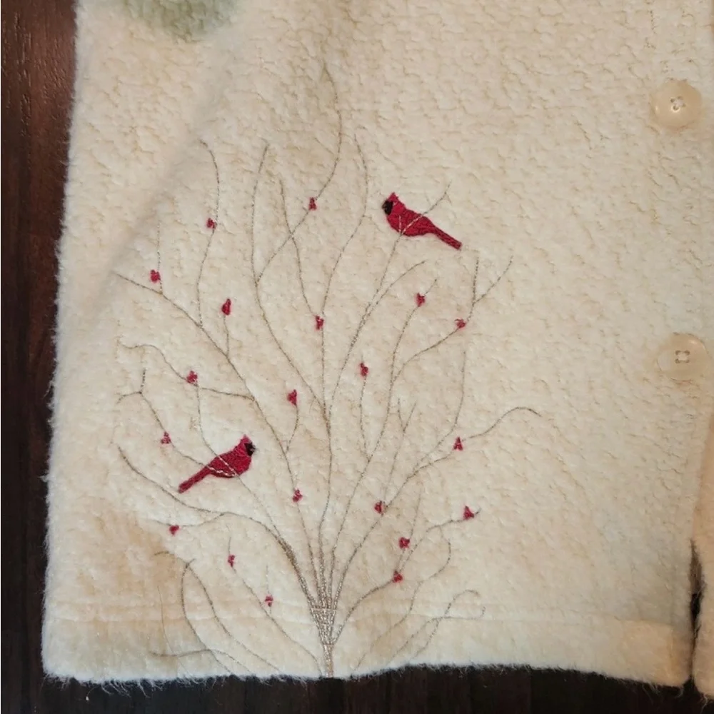 Cozy Cream Teddy Jacket with Red Accents - Picture 10 of 12